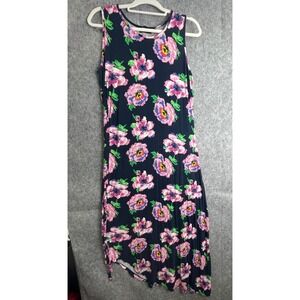 BAKU Floral‎ Print Sleeveless Dress Cinched Side Asymmetrical Hem Casual L